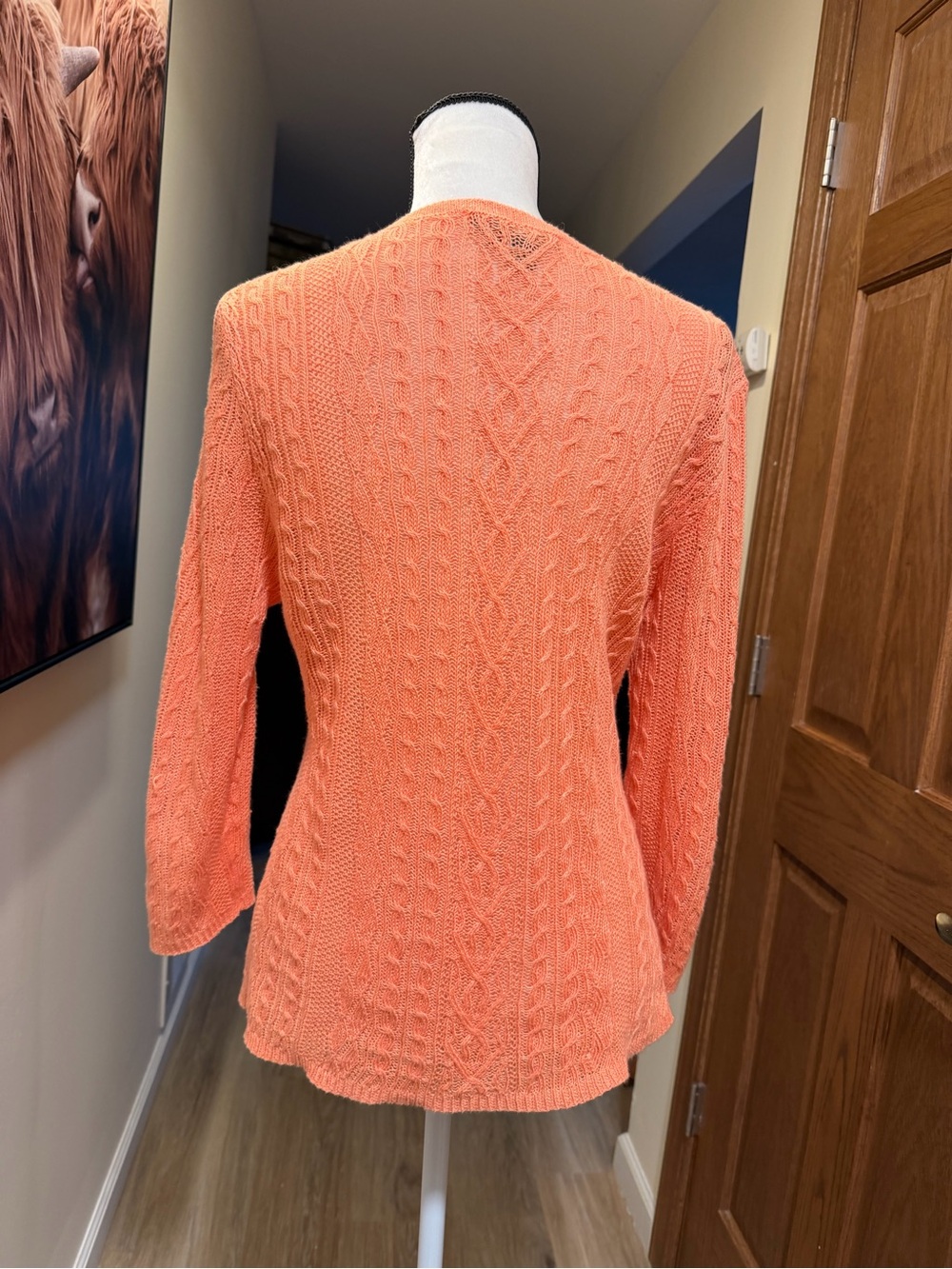 Lauren Ralph Lauren Coral 100% Linen Cable Knit Sweater Medium - Picture 6 of 7